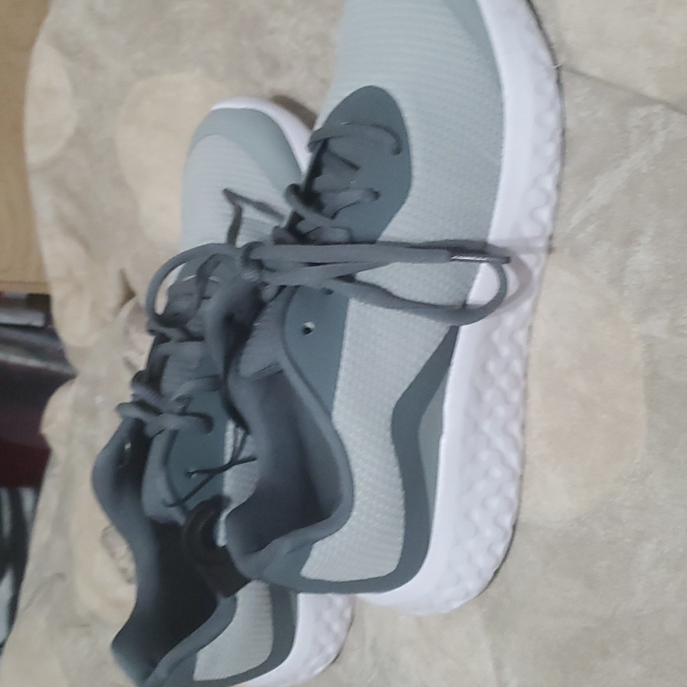 Grey and White Shoes.